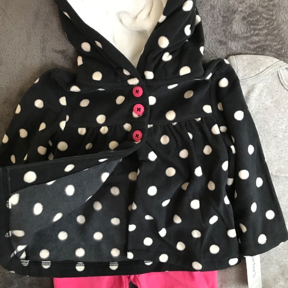 CARTER’S 3-Piece Fleece Hoodie Set Polka Dot Black White Pink Size 18 Months NWT - Picture 4 of 14